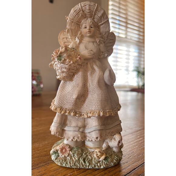 Vintage Garden Fairy Figurine w/ FLower Basket, Sun Hat and SMiling Turtle - Picture 1 of 6